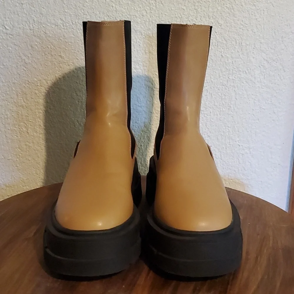 Mango|Womens Tan Platform Track Sole Contrast Panels Ankle Boot Neutral Sz.EU 40